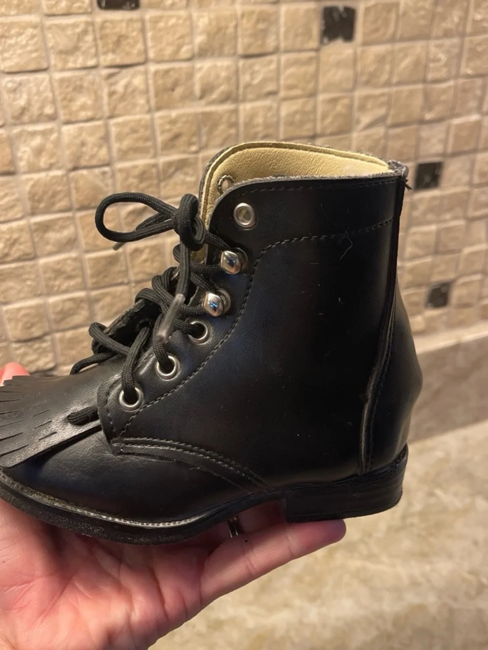 Laredo Black Kids Leather Lace-Up Boots
